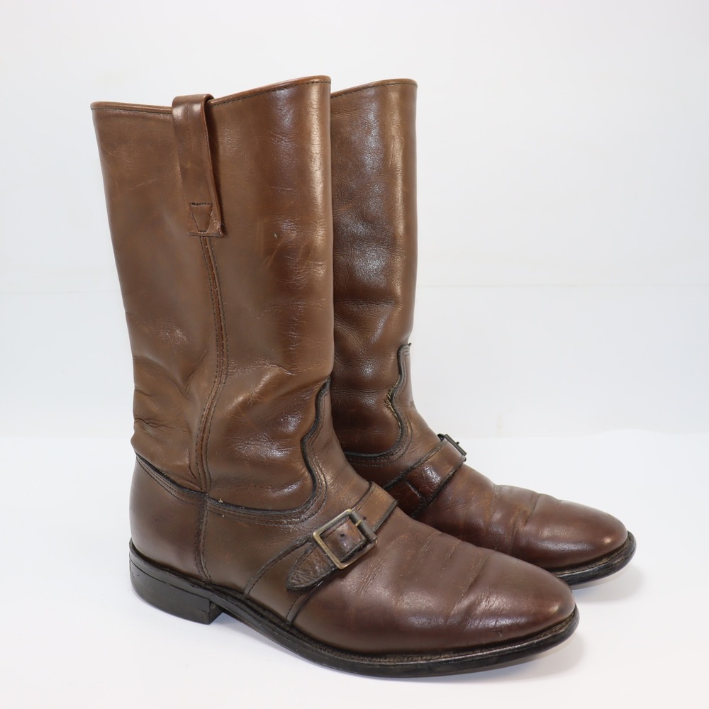 BF Goodrich Leather Boots 7D Brown Mens Vintage Buckle Engineer Western